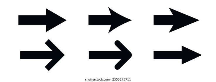 Arrow icon. Black arrow pointing to the right. Black direction pointer