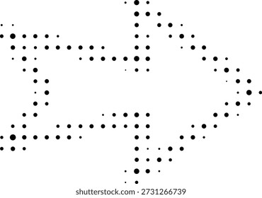 Flecha. Icono de flecha.  Iconos de flecha de Vector negro. Cursor. Signo de flechas. Flechas simples modernas. Icono de flecha medio tono hecho de puntos sobre fondo blanco. Fondo transparente. Diferentes signos. Puntero de dirección negro. Ilustración vectorial 
