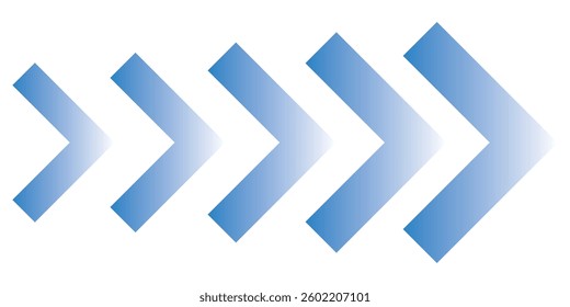 Arrow icon. Blue chevron arrow symbol. Blend effect. Vector isolated on white background. EPS 10.