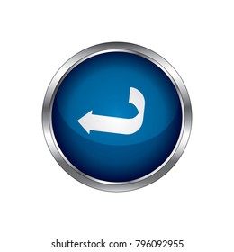 Arrow icon, blue circle glossy web icon with pictogram on white background, Left Arrow circular icon on white background.