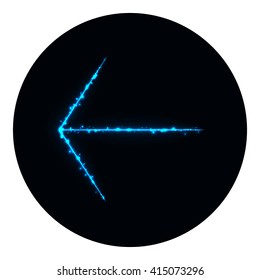 Arrow icon of blue lights on black background. Neon vector icon