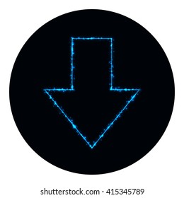 Arrow icon of blue lights on black background. Neon vector icon