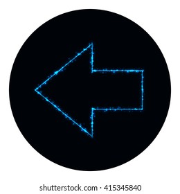 Arrow icon of blue lights on black background. Neon vector icon