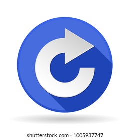 Arrow icon. Blue round sign with shadow. Rotation arrow. Vector illustration