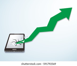 arrow icon breaking through smartphone vector background. Business concept illustration