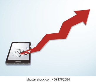 arrow icon breaking through smartphone vector background. Business concept illustration