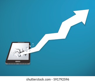 arrow icon breaking through smartphone vector background. Business concept illustration