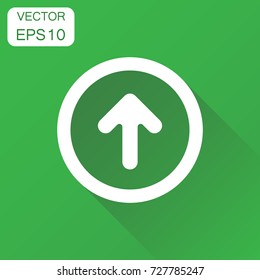Arrow up icon. Business concept forward arrow pictogram. Vector illustration on green background with long shadow.