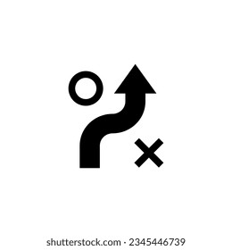 arrow icon bypassing obstacles in black on a white background, success or business strategy