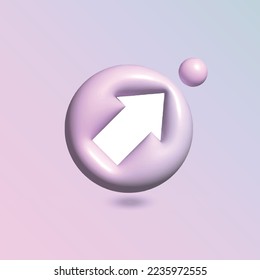 Arrow Icon with in circle bright pastel color in 3d style realistic vector