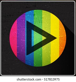 Arrow icon in circle with color lines and flat shadow with dirty shapes on it. grunge abstract background, web element for different use. vector illustration