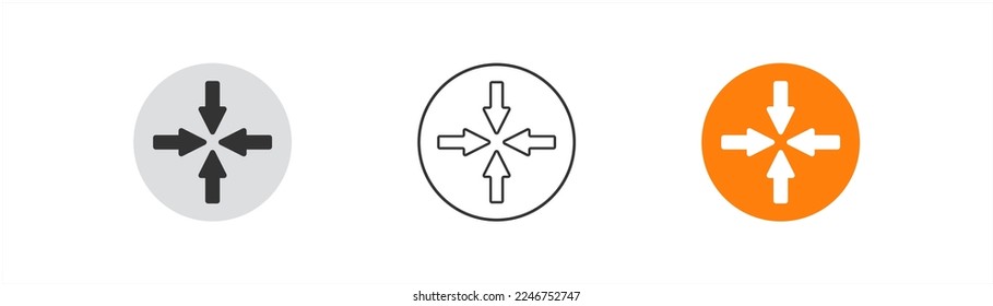 Arrow icon in circle on white background. Button sign. Arrow up, down, left, right symbol. Direction symbol. Outline, flat, and colored style. Vector illustration.