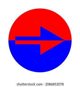 Arrow icon in circle. Red and blue. Right direction. Line art element. App symbol. Vector illustration. Stock image. 