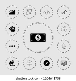 Arrow icon. collection of 13 arrow filled and outline icons such as compass, cargo trailer, loading, money dollar, chart, graph. editable arrow icons for web and mobile.