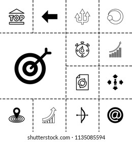 Arrow icon. collection of 13 arrow filled and outline icons such as man move, map location, bow, target, reload, top of cargo box. editable arrow icons for web and mobile.