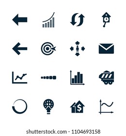 Arrow icon. collection of 16 arrow filled icons such as man move, mail, cargo trailer, back, globe download, loading, pendulum, chart. editable arrow icons for web and mobile.