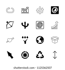 Arrow icon. collection of 16 arrow filled and outline icons such as at email, watering system, recycle, pointer, planet, chart. editable arrow icons for web and mobile.