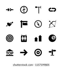 Arrow icon. collection of 16 arrow filled icons such as compass, weather vane, direction board, top of cargo box, bow, forward. editable arrow icons for web and mobile.