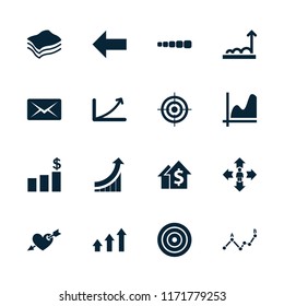 Arrow icon. collection of 16 arrow filled icons such as graph, sponge, money chart, dollar growth, target, man move, chart, back. editable arrow icons for web and mobile.