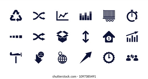Arrow icon. collection of 18 arrow filled icons such as box, shuffle, loading, house sale, recycle, user communicatrion, sundial. editable arrow icons for web and mobile.