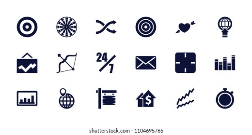 Arrow icon. collection of 18 arrow filled icons such as 24 hours support, graph, bow, mail, stopwatch, dolar growth, target, clock. editable arrow icons for web and mobile.