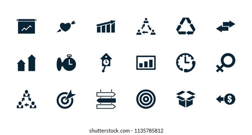 Arrow icon. collection of 18 arrow filled icons such as coin, target, graph, pendulum, stopwatch, communication, chart. editable arrow icons for web and mobile.