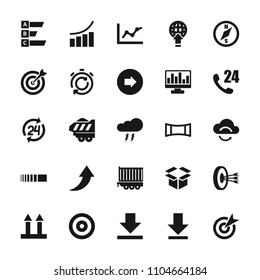 Arrow icon. collection of 25 arrow filled icons such as graph, 24 hours support, target, cargo trailer, download, globe download. editable arrow icons for web and mobile.