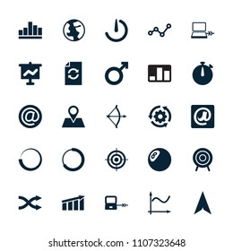 Arrow icon. collection of 25 arrow filled icons such as laptop connection, clock, location pin, shuffle, loading, target, at email. editable arrow icons for web and mobile.