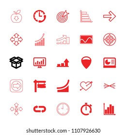Arrow icon. collection of 25 arrow filled and outline icons such as location, direction board, chart, graph, chart on display. editable arrow icons for web and mobile.