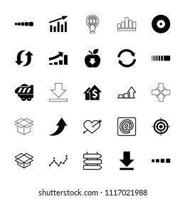 Arrow icon. collection of 25 arrow filled and outline icons such as cargo trailer, download, loading, direction   isolated. editable arrow icons for web and mobile.