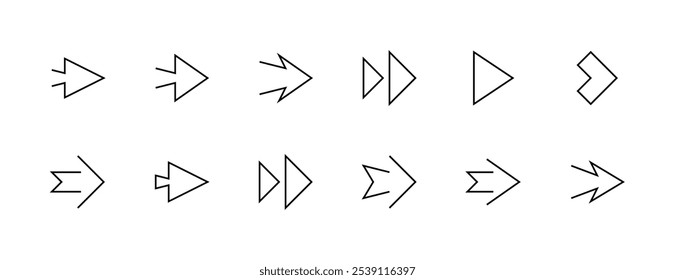 Arrow icon collection. Different arrow symbol, direction, navigation, triangular, directional, chevron and more. Editable stroke. Pixel Perfect. Grid base 32px.