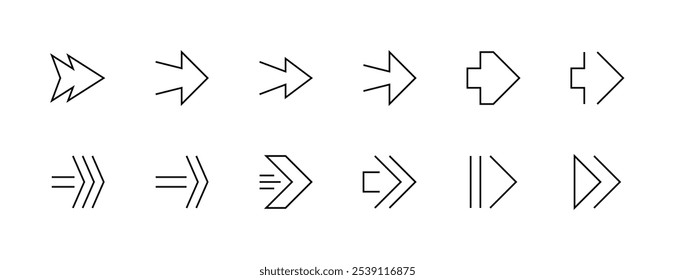 Arrow icon collection. Different arrow symbol, direction, navigation, triangular, directional, chevron and more. Editable stroke. Pixel Perfect. Grid base 32px.