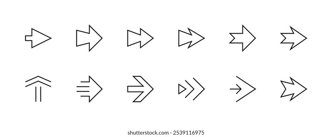 Arrow icon collection. Different arrow symbol, direction, navigation, triangular, directional, chevron and more. Editable stroke. Pixel Perfect. Grid base 32px.