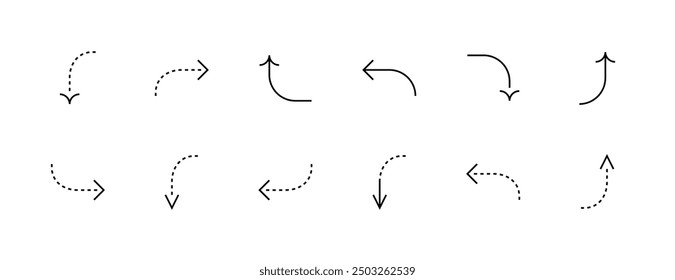 Arrow icon collection. Direction arrows, right curved, navigation, turn right, upward, indicator, downturn and more. Editable stroke. Pixel Perfect. Grid base 32 x 32.