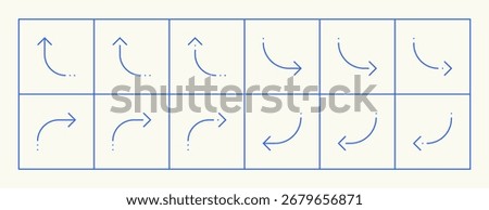 Arrow icon collection. Directional, curved arrow, right, left, curve outline editable stroke icon set.