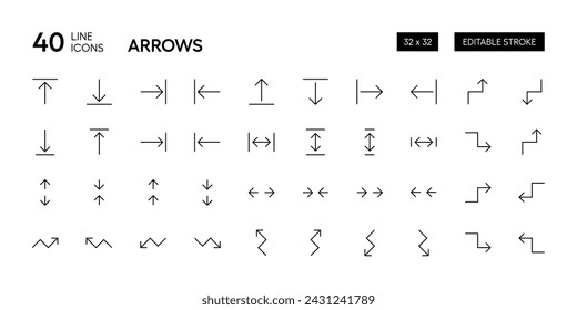 Arrow icon collection. Directional, sort, growth outline editable stroke icon set.