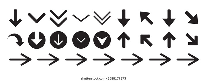 Arrow icon collection. Down arrow vector icon set. left right up down arrow navigation direction vector eps 10 