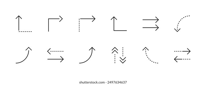 Arrow icon collection. Interface arrows, direction, navigation, right curved, different direction, sort, compare, forward and more. Editable stroke. Pixel Perfect. Grid base 32 x 32.