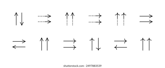 Arrow icon collection. Interface arrows, direction, navigation, forward, distance and more. Editable stroke. Pixel Perfect. Grid base 32 x 32.