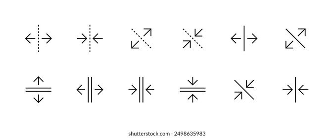 Arrow icon collection. Interface arrows, maximize, minimize, navigation, split, divide, expand and more. Editable stroke. Pixel Perfect.