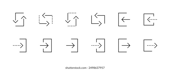 Arrow icon collection. Interface arrows, export, loop, share, download, upload and more. Editable stroke. Pixel Perfect.