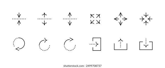 Colección de icono de flecha. Flechas de interfaz, dirección, navegación, curva derecha, girar, colapsar, expandir y más. Trazo editable. Pixel perfecto. Base de rejilla 32 x 32.