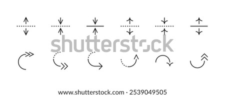 Arrow icon collection. Interface arrows, reload, rotation, right curved, circular arrow, refresh, expand, collapse and more. Editable stroke. Pixel Perfect. Grid base 32px.