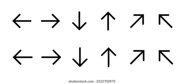 Arrow icon collection. Outline editable stroke interface arrow vector icons. Black arrow thin line icon collection. Vector illustration