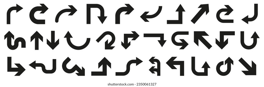 Arrow icon collection. Set of black direction signs. Black traffic arrow for app. Simple arrow icons in black