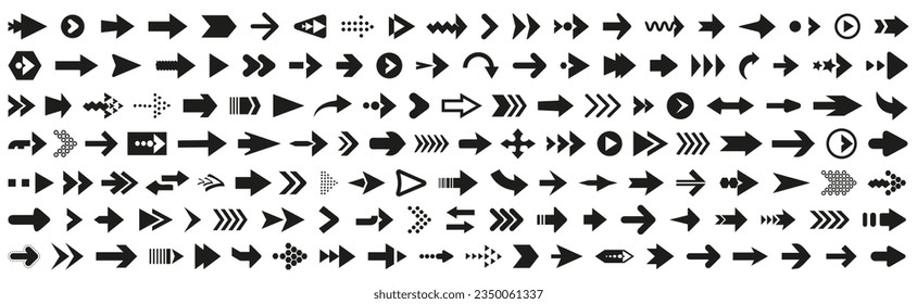 Arrow icon collection. Set of black arrow signs. Black arrow cursor for app. Simple arrow icons in black