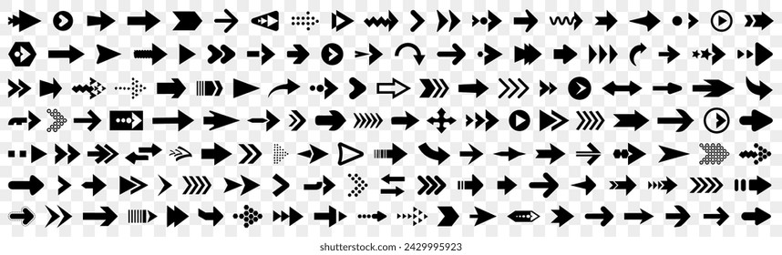 Arrow icon collection. Set of black arrow signs. Black arrow cursor for app. Simple arrow icons in black