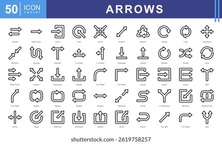 Arrow icon collection set. Containing download, upload, refresh, reload, shuffle, sync, expand icon.