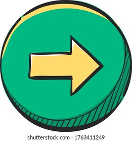 Arrow icon in color drawing. Direction move forward shopping checkout
