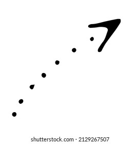 el icono de flecha consta de puntos pequeños y un triángulo.  en estilo doodle, una flecha dibujada de rayas negras de puntos pequeños con un triángulo al final sobre blanco para una plantilla de diseño vectorial